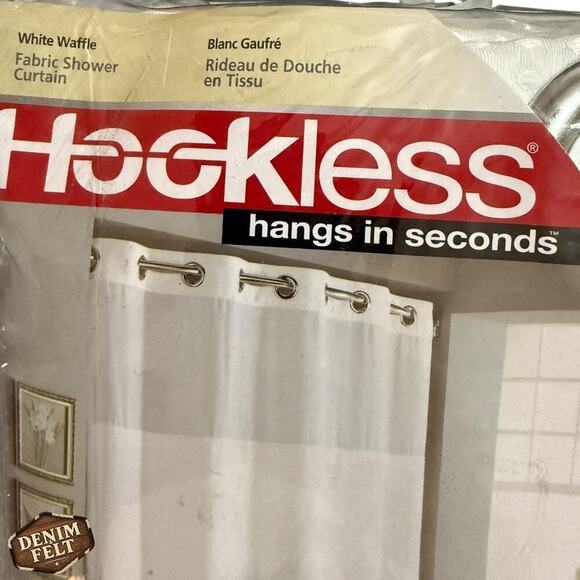 Hookless White Waffle 3-in-1 Fabric Shower Curtain w/ Liner 71”x86” – NEW! - Picture 7 of 10